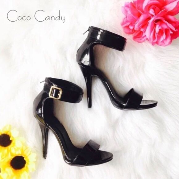 🔃Wild Diva Black Ankle Strap Open Toe High Heels - Picture 3 of 8